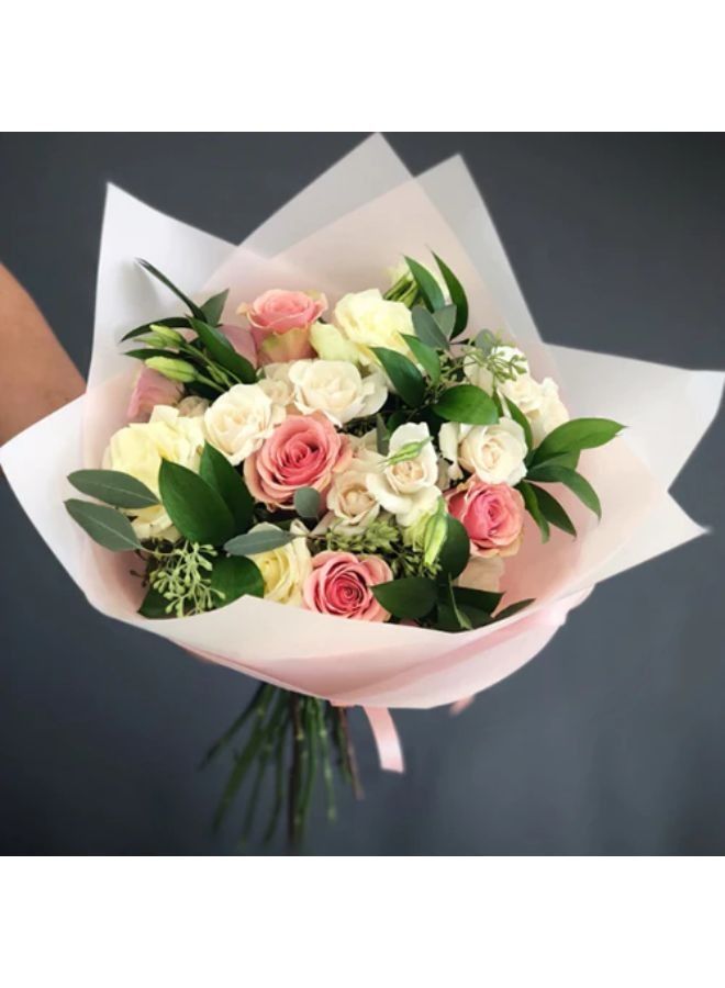 Stylish Bouquet of White and Pink Roses