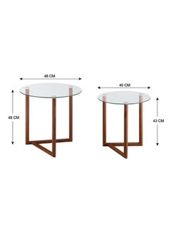 DANUBE HOME Bryner Set Of 2 Glass Nesting Table- Walnut  - Image 3