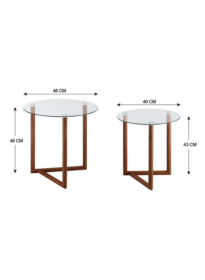 DANUBE HOME Bryner Set Of 2 Glass Nesting Table- Walnut - Image 3