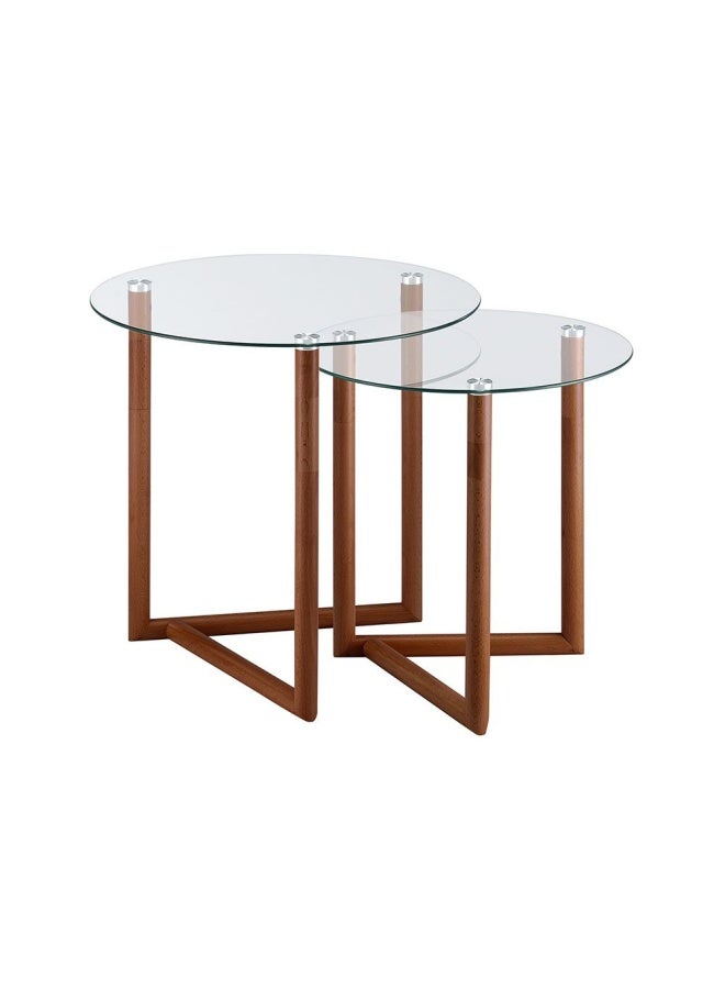 DANUBE HOME Bryner Set Of 2 Glass Nesting Table- Walnut - Image 2