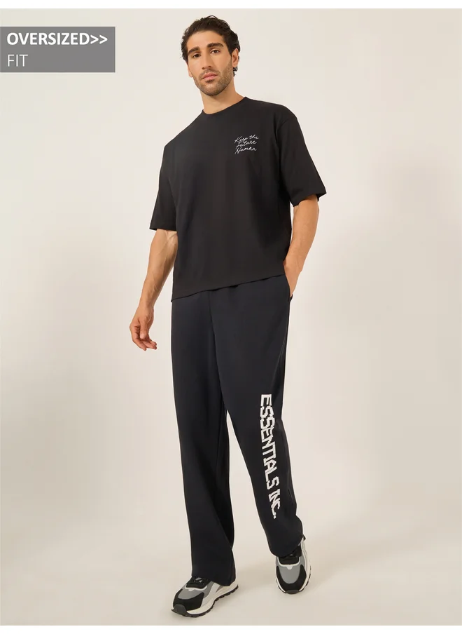 Styli Styli Pixelated Print Fleece Oversized Open Hem Joggers
