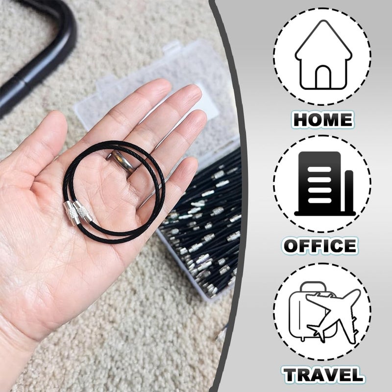 FZWONVUC 100Pcs Stainless Steel Wire Keychain Cable, 6.0 Inch Heavy Duty Connectable Key Ring Holder for Outdoor Hiking Travel Luggage Tag, Corrosion-Resistant Lightweight Multi-Use Wire Keychain (Black) - Image 5