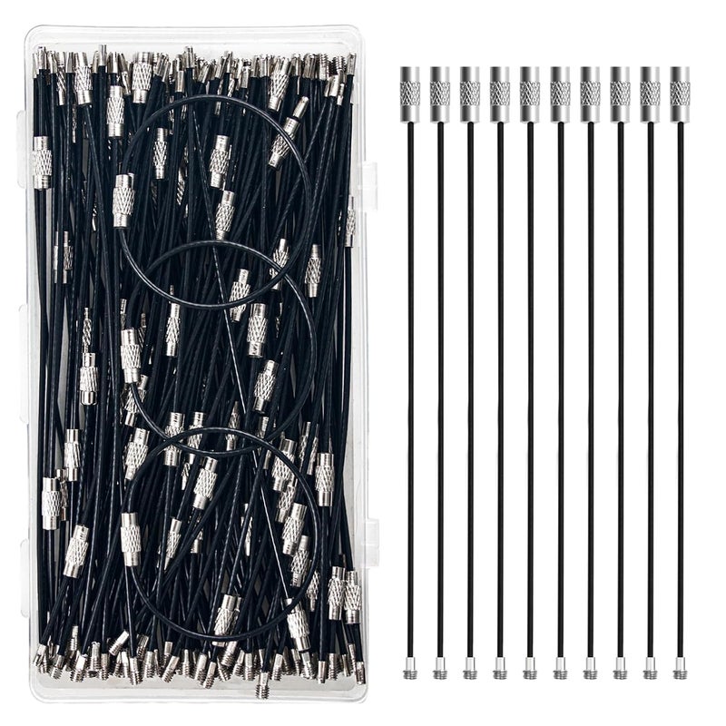 FZWONVUC 100Pcs Stainless Steel Wire Keychain Cable, 6.0 Inch Heavy Duty Connectable Key Ring Holder for Outdoor Hiking Travel Luggage Tag, Corrosion-Resistant Lightweight Multi-Use Wire Keychain (Black) - Image 1