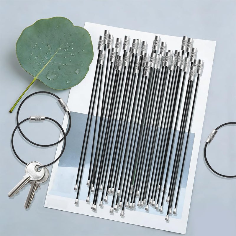 FZWONVUC 100Pcs Stainless Steel Wire Keychain Cable, 6.0 Inch Heavy Duty Connectable Key Ring Holder for Outdoor Hiking Travel Luggage Tag, Corrosion-Resistant Lightweight Multi-Use Wire Keychain (Black) - Image 4