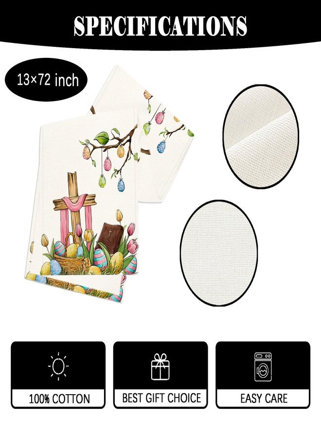 Yarcooly Happy Easter Table Runner He is Risen Table Cover Watercolor Religious Jesus Decor Easter Decorations and Supplies for Home Party - Image 2