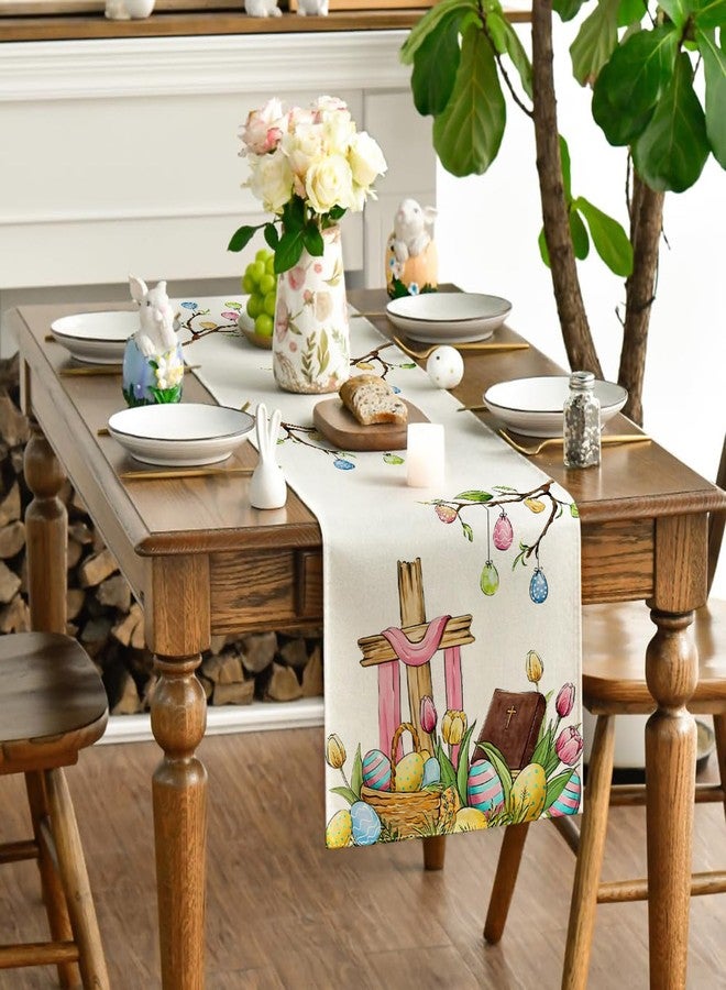 Yarcooly Happy Easter Table Runner He is Risen Table Cover Watercolor Religious Jesus Decor Easter Decorations and Supplies for Home Party - Image 5