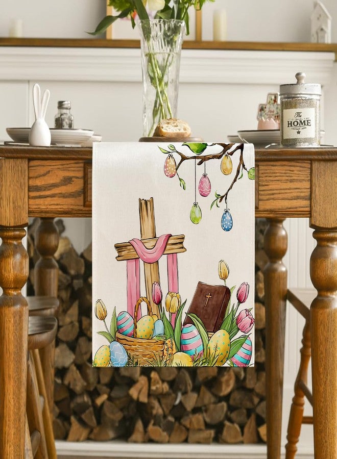 Yarcooly Happy Easter Table Runner He is Risen Table Cover Watercolor Religious Jesus Decor Easter Decorations and Supplies for Home Party - Image 4