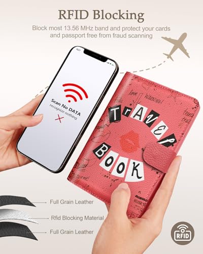 Slohif Passport Wallet Holder Cover for Travel - Women Men RFID Blocking Passport Book Case Protector, Pink Cute Lip Leather Personalized Organizer Slim Carrier Boarding Pass Cards Slots - Image 5