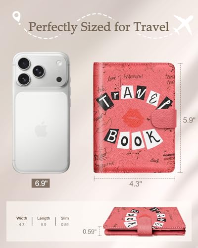 Slohif Passport Wallet Holder Cover for Travel - Women Men RFID Blocking Passport Book Case Protector, Pink Cute Lip Leather Personalized Organizer Slim Carrier Boarding Pass Cards Slots - Image 3