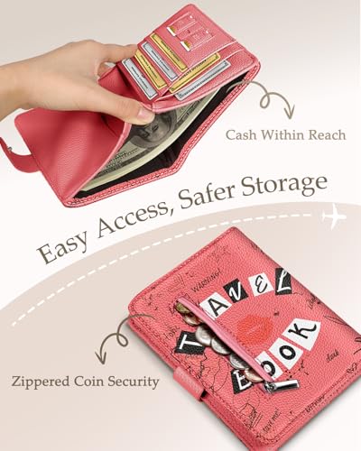 Slohif Passport Wallet Holder Cover for Travel - Women Men RFID Blocking Passport Book Case Protector, Pink Cute Lip Leather Personalized Organizer Slim Carrier Boarding Pass Cards Slots - Image 4