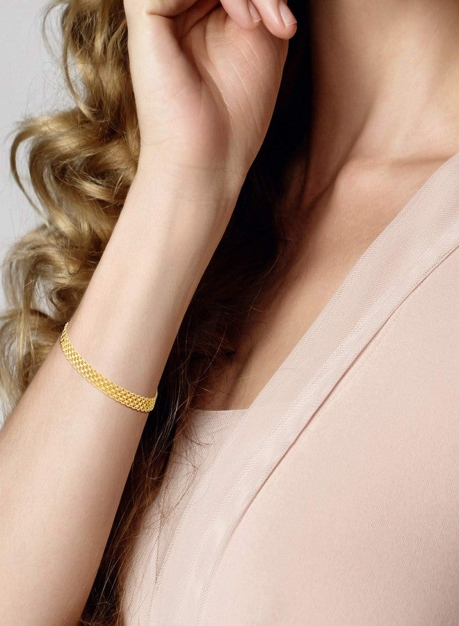 Miabella 18K Gold Plated 925 Sterling Silver Italian 6mm Solid Bismark Mesh Link Chain Bracelet for Women, 925 Made in Italy (Length 7 Inches) - Image 3