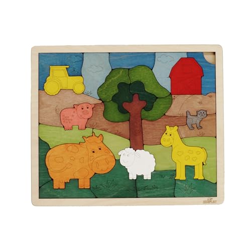 EKOPLAY Down on The Farm Wooden Puzzle 33 Pieces Endangered Animals Farm Animals for Kids Ages 3 - Image 1