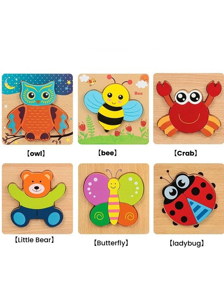general Wooden Toddler Puzzles Gifts Toys for 1 2 3 Year Old Boys Girls Baby Infant Kid Learning Educational 6 Animal Shape Jigsaw Eco Friendly Child Kid Montessori Stem Travel Toy - Image 1