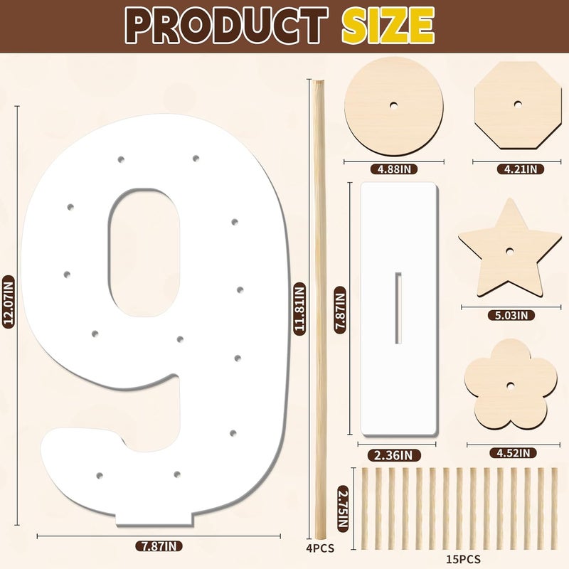 soleim 5 Pcs Donut Stand Set, Doughnut Party Supplies Include 1 Pc Digit Donut Wall Display Stand, 4 Pcs Doughnut Wall, for Birthday Wedding Baby Shower Party (White number 9) - Image 2