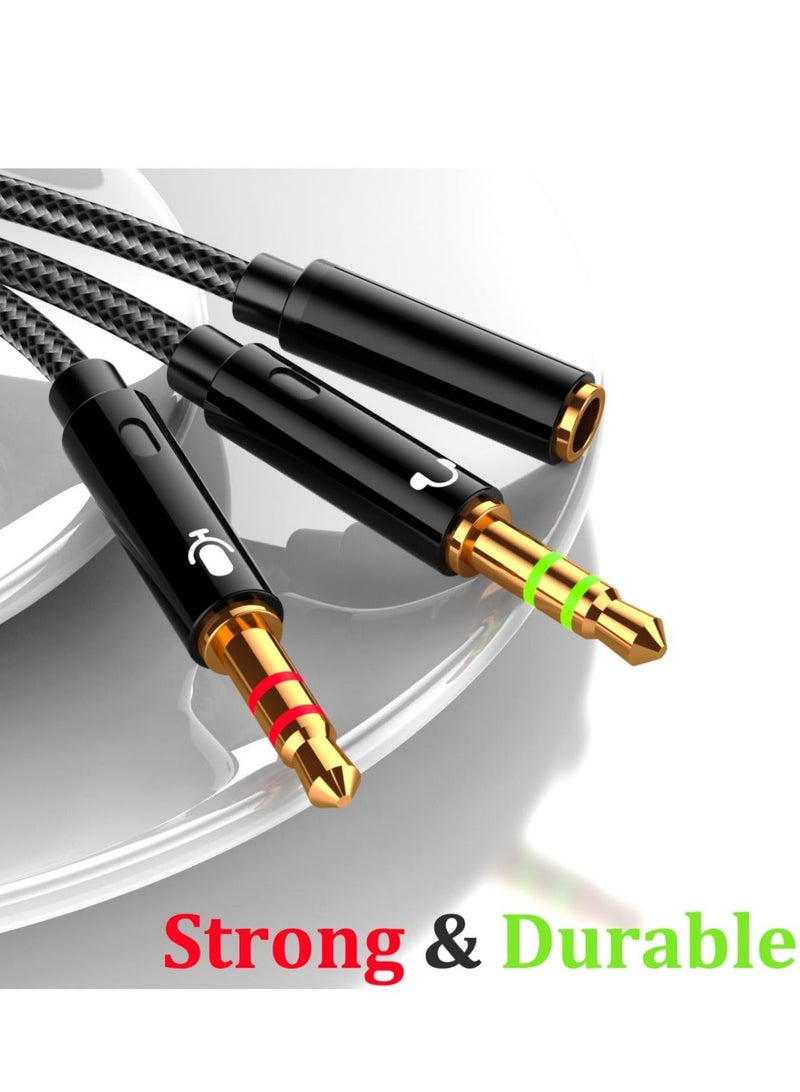 Headphone Splitter for Computer, 2Pcs 3.5mm Female to 2 Dual 3.5mm Male Headphone Mic Audio Adapter Y Splitter Cable Nylon Braided Cord Smartphone Headset to PC Adapter - Image 4