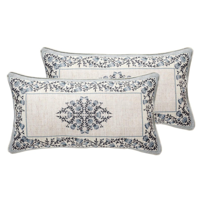 ISAENNE Design Linen Rectangle Throw Pillow Covers 12"x20" Pack of 2, Cottage Farmhouse Cushion Covers with Thorn Vine Pattern Decoration Pillowcases for Bed, Living Room, Outdoor, Car - Image 1