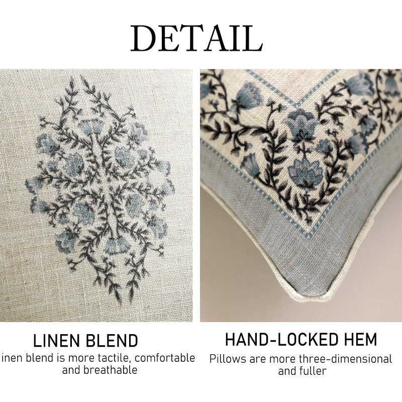 ISAENNE Design Linen Rectangle Throw Pillow Covers 12"x20" Pack of 2, Cottage Farmhouse Cushion Covers with Thorn Vine Pattern Decoration Pillowcases for Bed, Living Room, Outdoor, Car - Image 5