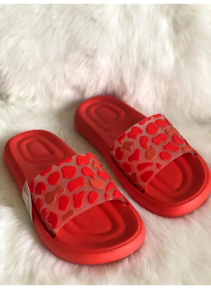 Gezer Summer Women's Slippers Red with Cat Paw Pattern