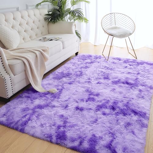 AROGAN Soft Rainbow Area Rugs for Girls Room 4x6 Feet, Fluffy Girls Bedroom Rugs, Princess Rug, Cute Colorful Carpet for Kids Teens Nursery Toddler, Purple - Image 2