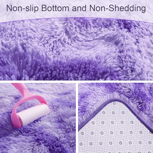 AROGAN Soft Rainbow Area Rugs for Girls Room 4x6 Feet, Fluffy Girls Bedroom Rugs, Princess Rug, Cute Colorful Carpet for Kids Teens Nursery Toddler, Purple - Image 3