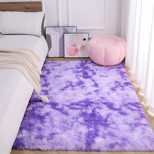 AROGAN Soft Rainbow Area Rugs for Girls Room 4x6 Feet, Fluffy Girls Bedroom Rugs, Princess Rug, Cute Colorful Carpet for Kids Teens Nursery Toddler, Purple - Image 4