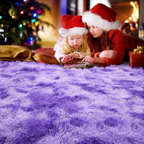 AROGAN Soft Rainbow Area Rugs for Girls Room 4x6 Feet, Fluffy Girls Bedroom Rugs, Princess Rug, Cute Colorful Carpet for Kids Teens Nursery Toddler, Purple - Image 5