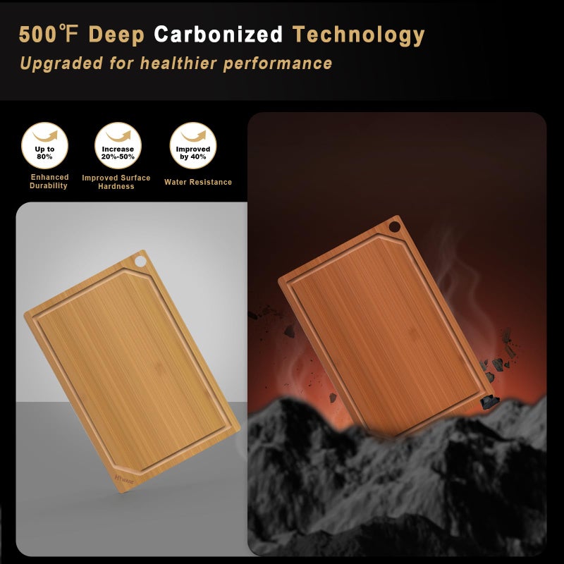 Hiware 4 Pieces Extra Large Wooden Cutting Boards Set- Bamboo Cutting Boards for Kitchen Meal Prep & Serving, Cutting Board with Deep Juice Groove & Built-in Handles, Charcuterie & Chopping Board - Image 3