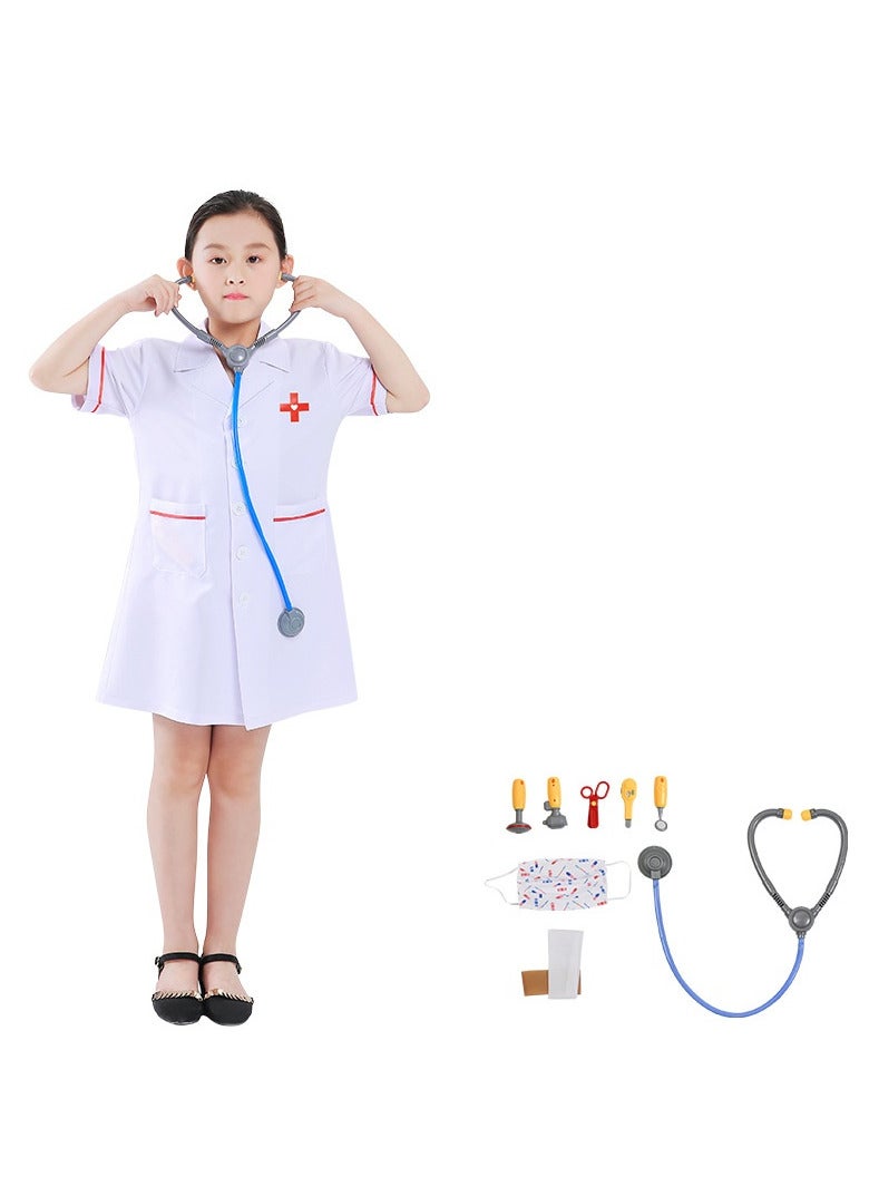 AUTOYSUR زي طبيب للأطفال، فستان طبيب، زي تمثيل دور الطبيب مع الإكسسوارات، الحجم 110-130 سم - Image 1