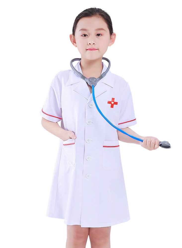 AUTOYSUR زي طبيب للأطفال، فستان طبيب، زي تمثيل دور الطبيب مع الإكسسوارات، الحجم 110-130 سم - Image 4
