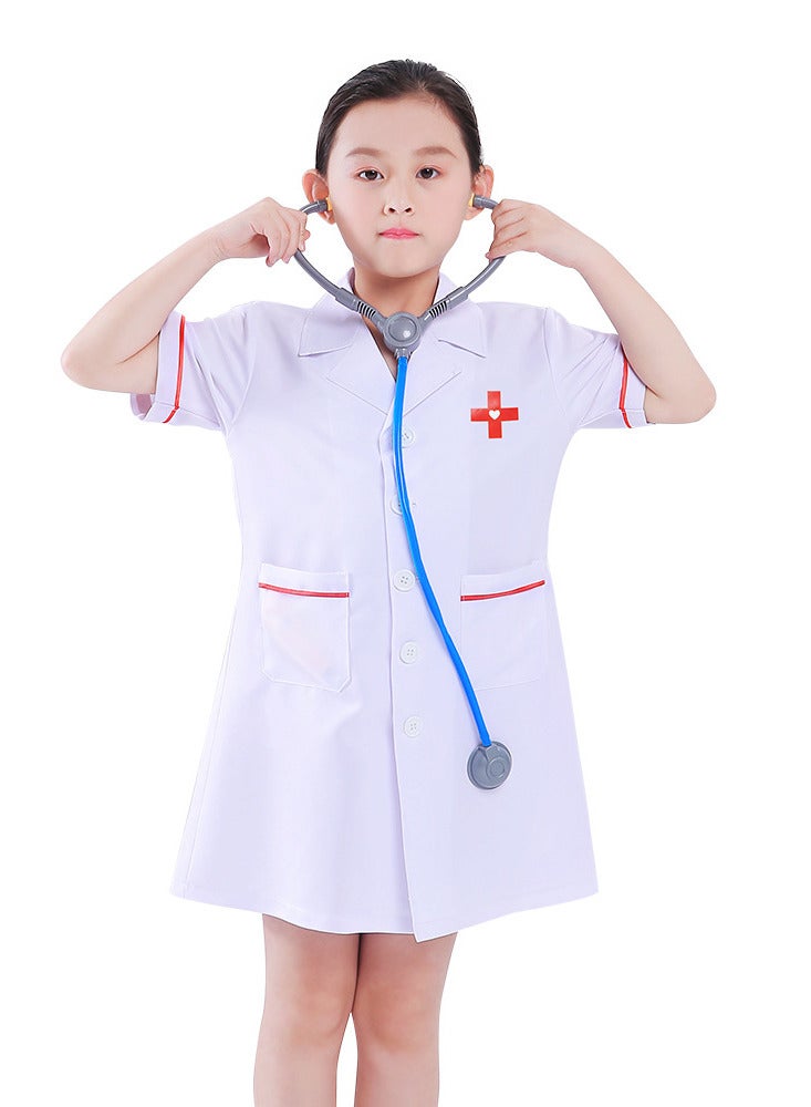 AUTOYSUR زي طبيب للأطفال، فستان طبيب، زي تمثيل دور الطبيب مع الإكسسوارات، الحجم 110-130 سم - Image 3