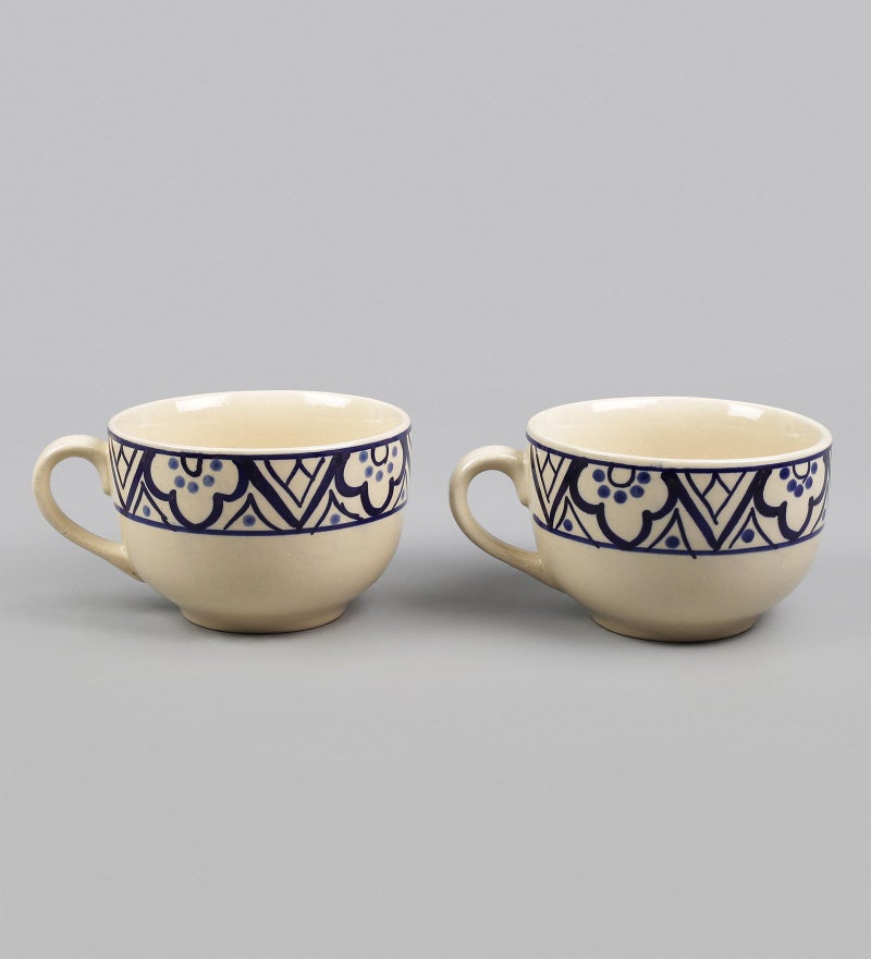 miah decor طقم وعاء شوربة ميا ديكور جامبو من 2 | 100% آمن للطعام، آمن في الميكروويف، آمن في غسالة الصحون ووعاء شوربة خزفي مطلي يدويًا | MD-58 | كريمي وأزرق، 680 مل، طقم من 2 - Image 4