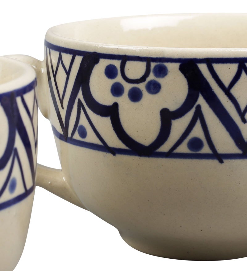 miah decor طقم وعاء شوربة ميا ديكور جامبو من 2 | 100% آمن للطعام، آمن في الميكروويف، آمن في غسالة الصحون ووعاء شوربة خزفي مطلي يدويًا | MD-58 | كريمي وأزرق، 680 مل، طقم من 2 - Image 3