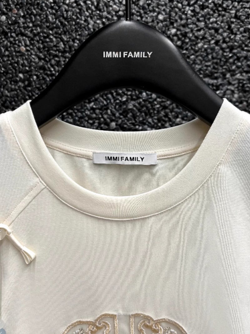 363 Official Figure [Imitation Cotton 40 1*1] Summer Chinese Style Buckle Pleated Waist Design Short Sleeve T-Shirt - Image 5
