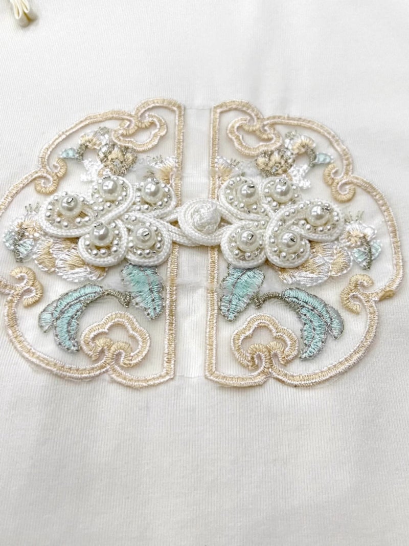 363 Official Figure [Imitation Cotton 40 1*1] Summer Chinese Style Buckle Pleated Waist Design Short Sleeve T-Shirt - Image 4
