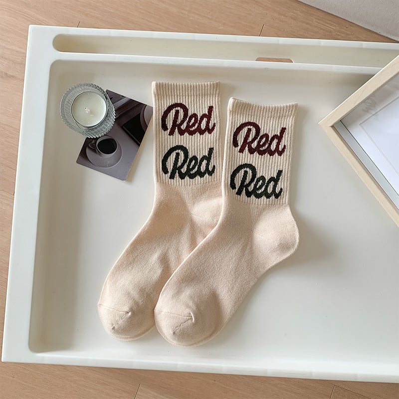 American College Style Cartoon Bear Mid-Calf Socks for Women Letters  - Image 1