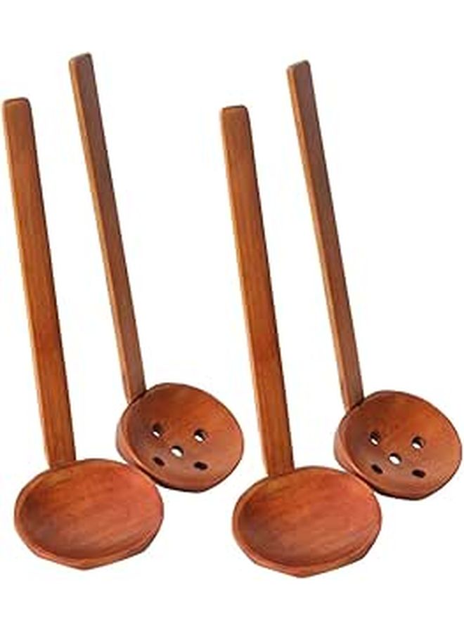 Natural Wood Ladle And Slotted Soup Spoon 4 Piece Set For Ramen - Image 1