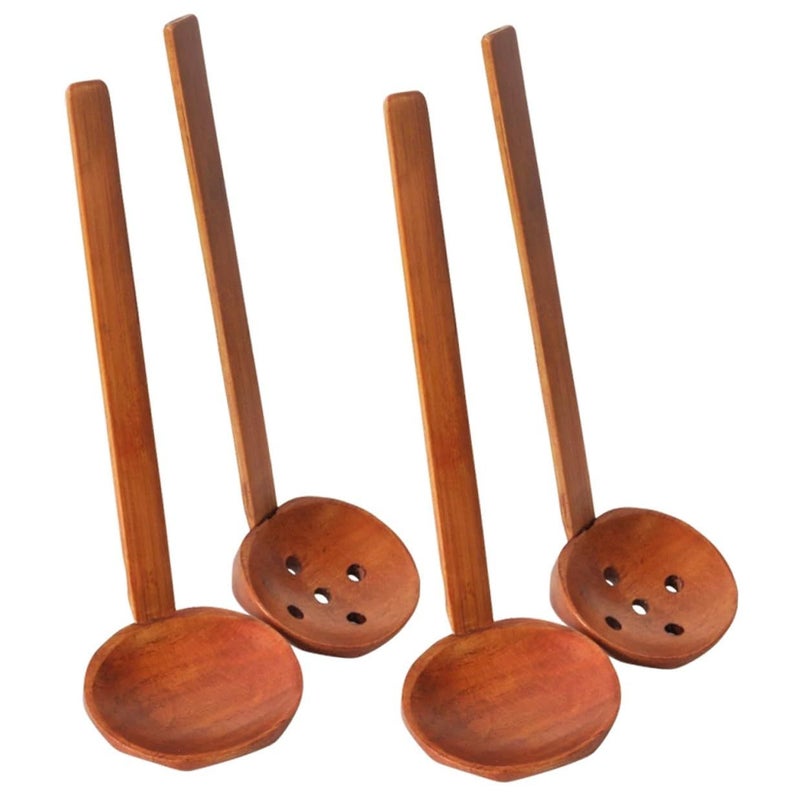 Natural Wood Ladle And Slotted Soup Spoon 4 Piece Set For Ramen - Image 2