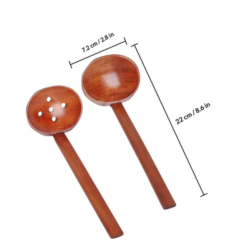 Natural Wood Ladle And Slotted Soup Spoon 4 Piece Set For Ramen - Image 3