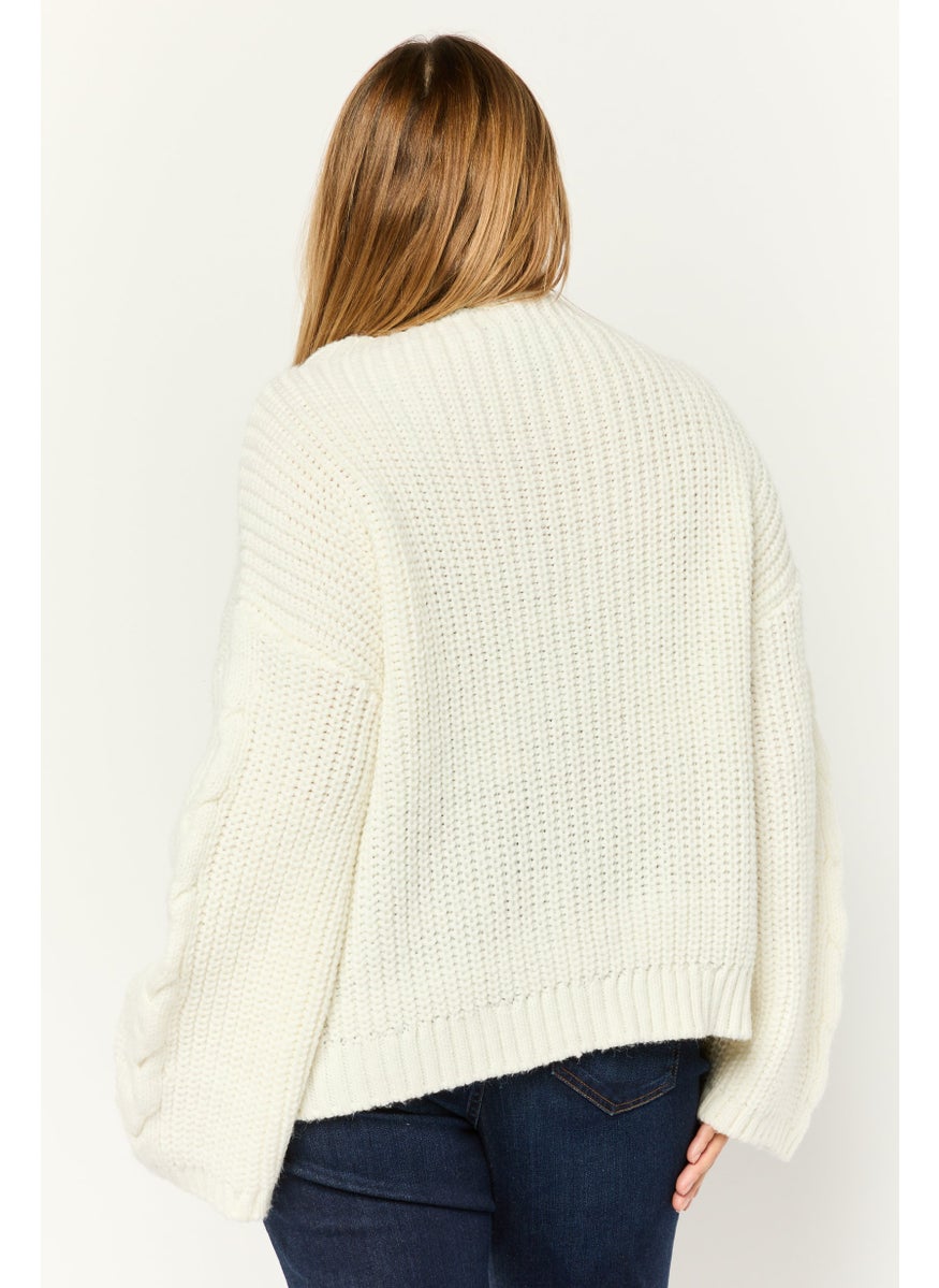 DKNY Women Mock Neck Knitted Sweater, Ivory  - Image 3