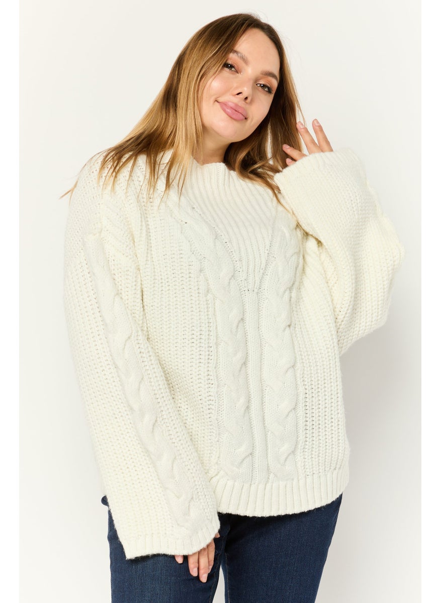 DKNY Women Mock Neck Knitted Sweater, Ivory  - Image 1