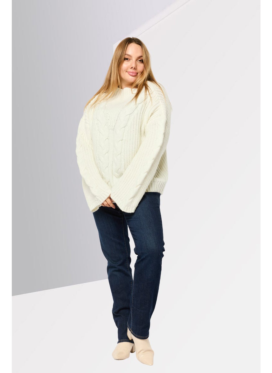 DKNY Women Mock Neck Knitted Sweater, Ivory  - Image 4