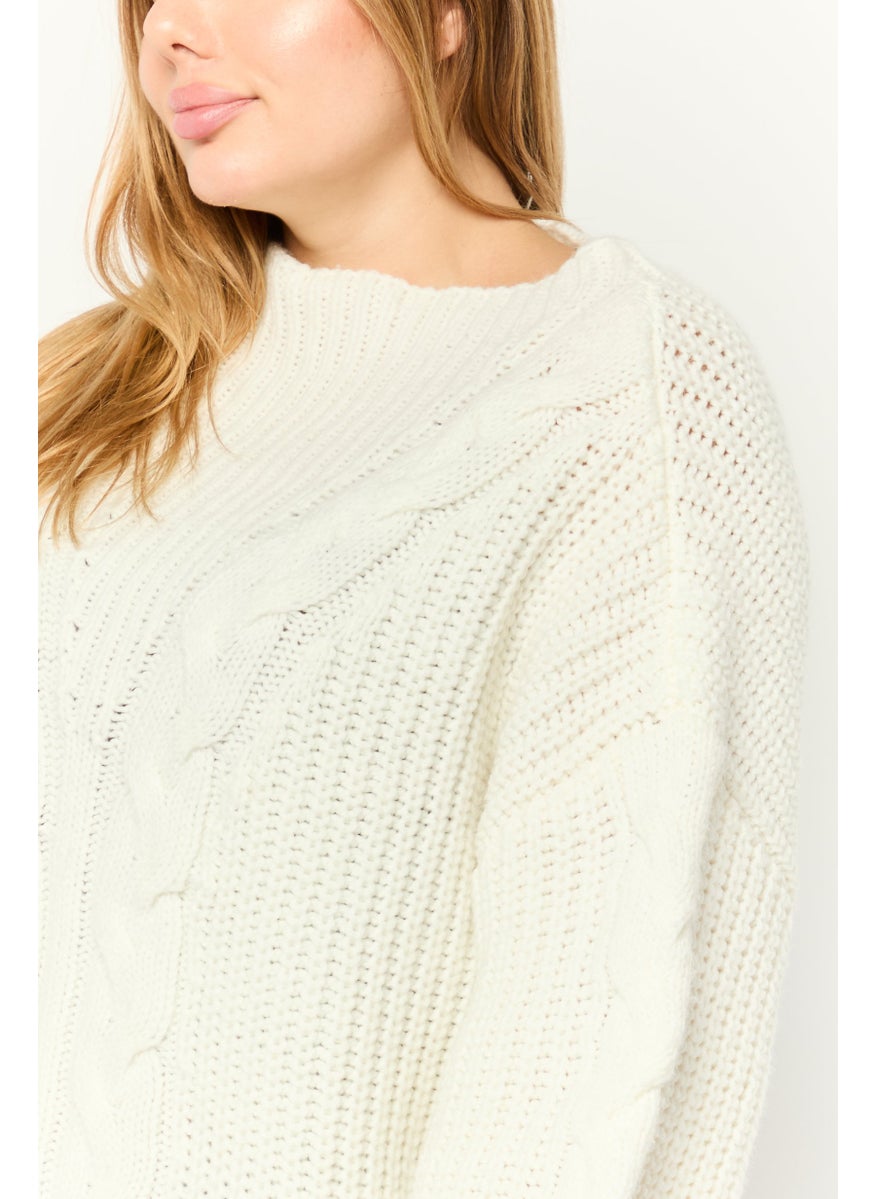 DKNY Women Mock Neck Knitted Sweater, Ivory  - Image 2