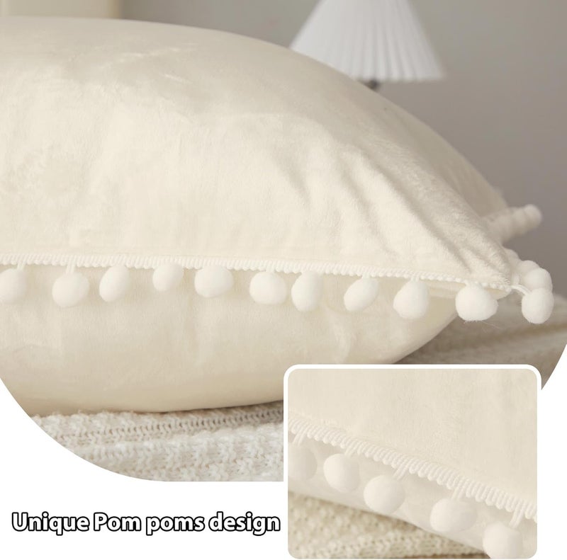 CottonFry غطاء وسادة جسم من قطنفراي فائق النعومة من المخمل مع سحاب مخفي، غطاء وسادة جسم بسحاب (كريم مع بومبوم، 20x54) - Image 3