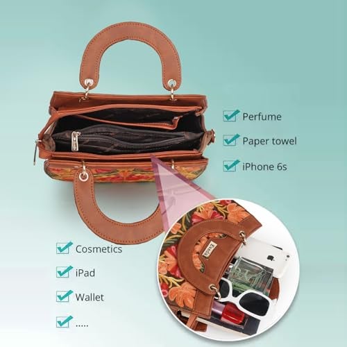 EVEDA Synthetic Leather Gorgeous Embrodeiry Stylish Design Hobo Women Handbag (Tan) - Image 5