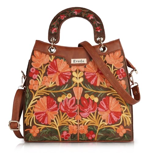 EVEDA Synthetic Leather Gorgeous Embrodeiry Stylish Design Hobo Women Handbag (Tan) - Image 1