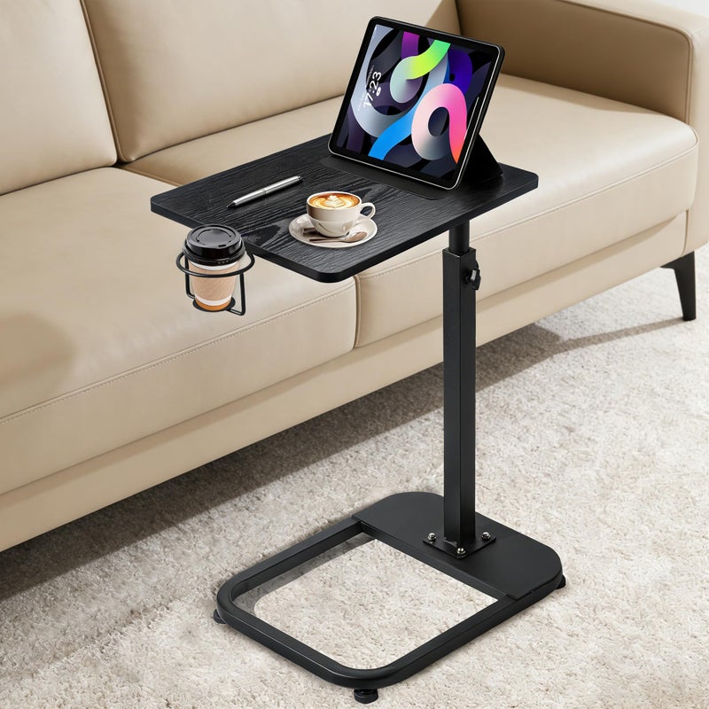 facka Multi-Functional C-Shaped End Table for Couch & Bed, Adjustable Height TV Tray, Stable Laptop Desk, Space-Saving Snack Side Table with Rounded Metal Corners - Image 1