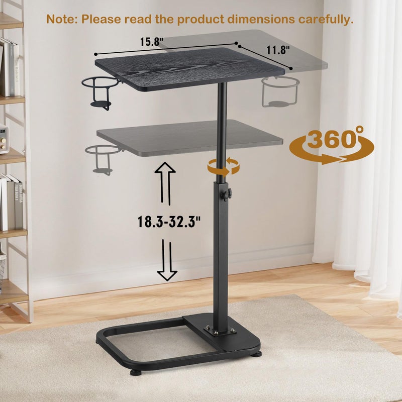 facka Multi-Functional C-Shaped End Table for Couch & Bed, Adjustable Height TV Tray, Stable Laptop Desk, Space-Saving Snack Side Table with Rounded Metal Corners - Image 2