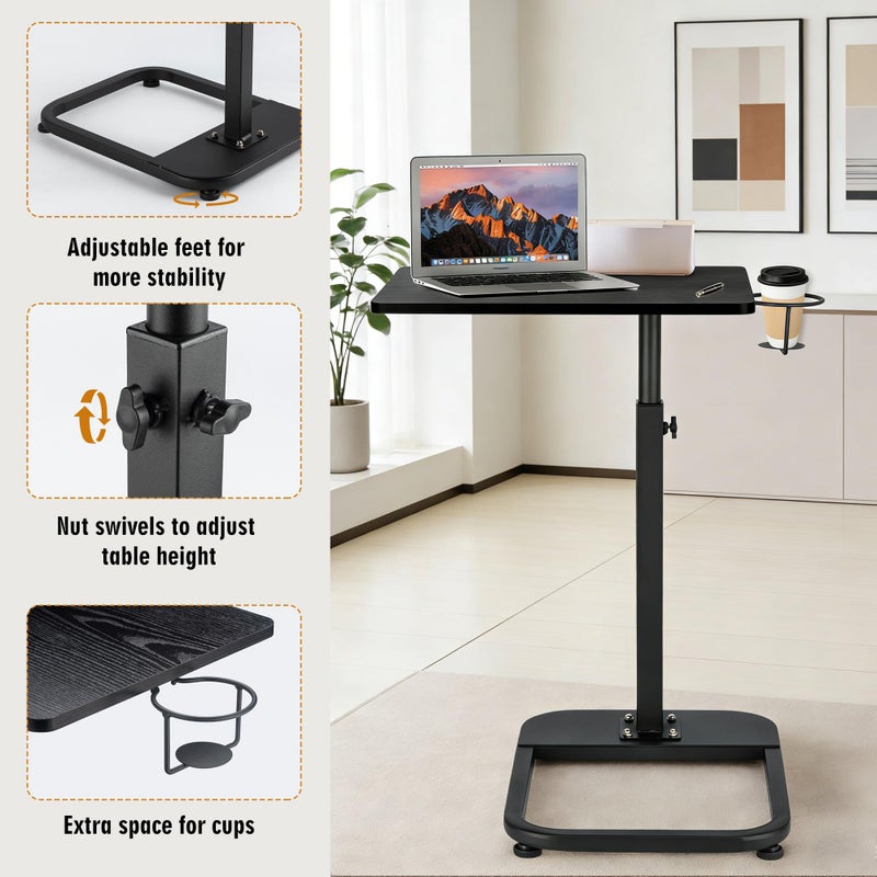 facka Multi-Functional C-Shaped End Table for Couch & Bed, Adjustable Height TV Tray, Stable Laptop Desk, Space-Saving Snack Side Table with Rounded Metal Corners - Image 4