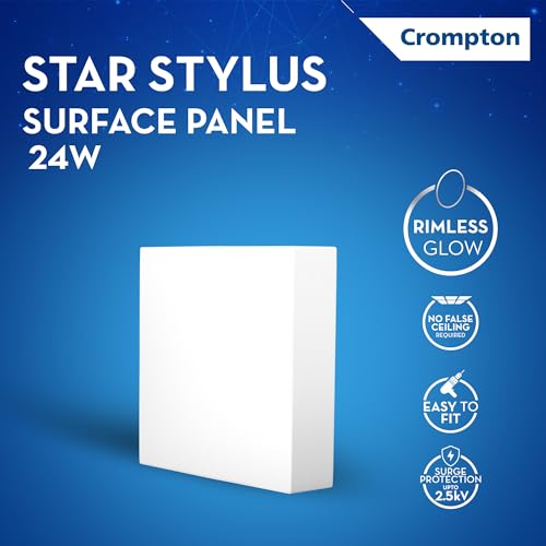 Crompton Platina Star Stylus Surface Panel 24W Square Natural White | Pack of 1 | No False Ceiling Required, Outer Dimension: 193 mm | Surface Mount | for Hall, Bedroom, Kitchen, Office, Store - Image 2