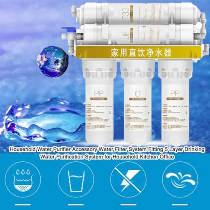 Household Water Purifier Water Filter System, Countertop Water Purifier5 Layer Drinking Water Purification System for Household Kitchen Office, Removes All Impurities - Image 4